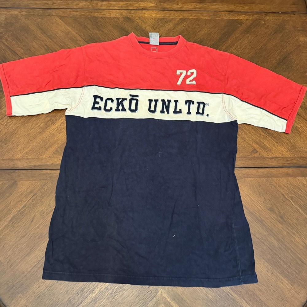 Ecko Unltd Mens XL Red White Blue Colorblock Graphic T-Shirt Buckle Exclusive - Picture 1 of 6